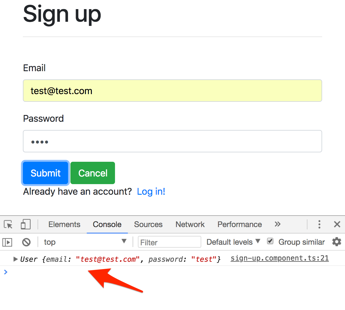 signup component