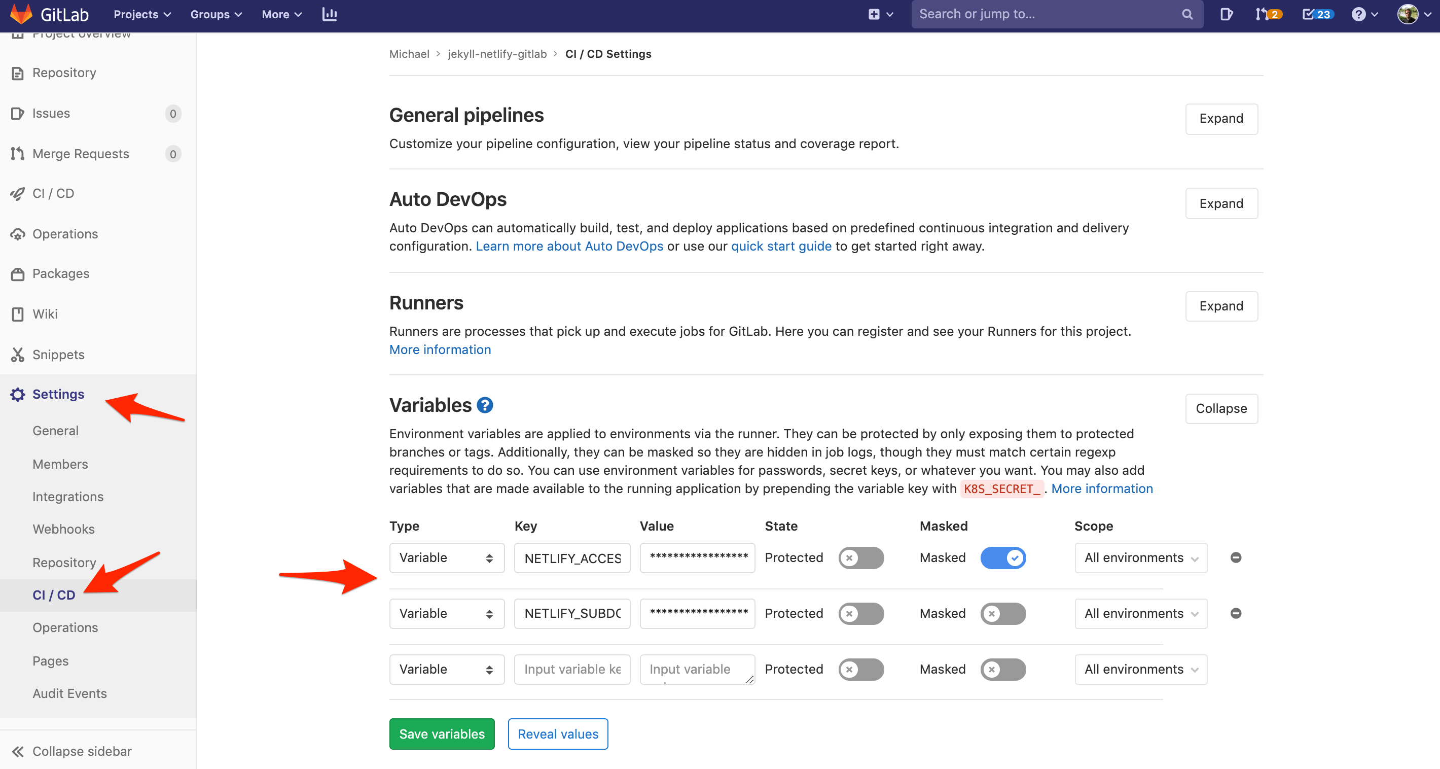 gitlab variables